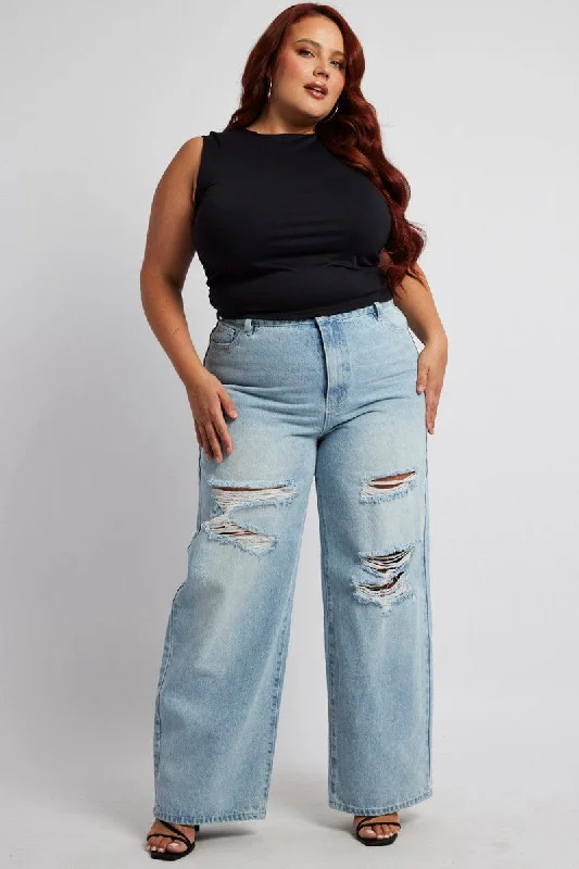 Denim Wide Leg Jeans High Rise