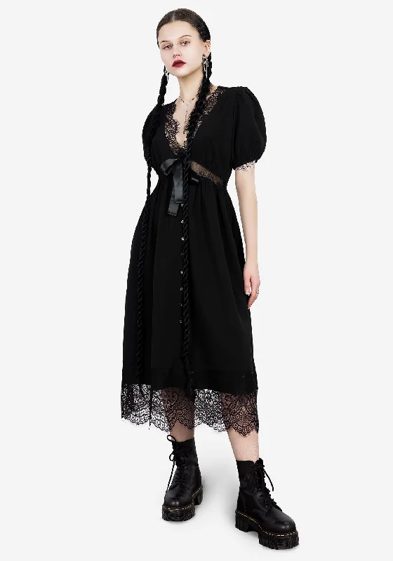 Mortuary Lace Button Up Midi Dress