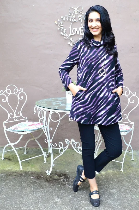 Purple Rolled Neck Zebra Tunic Top