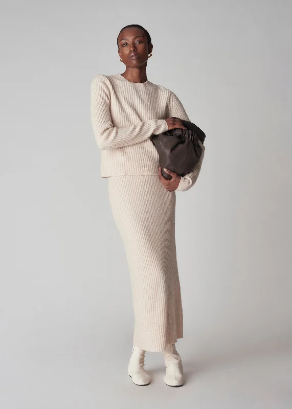 Midi Knit Skirt in Tweed Knit - Ivory