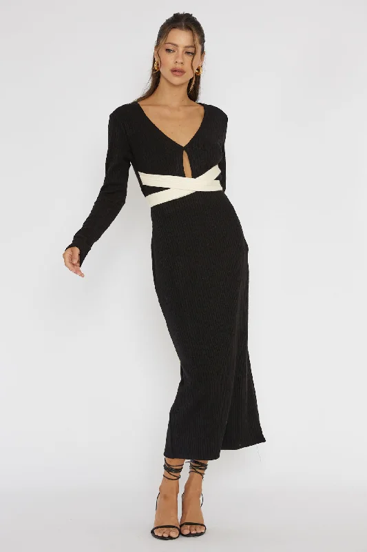 So Emotional Long Sleeve Cut-Out Knit Dress Black