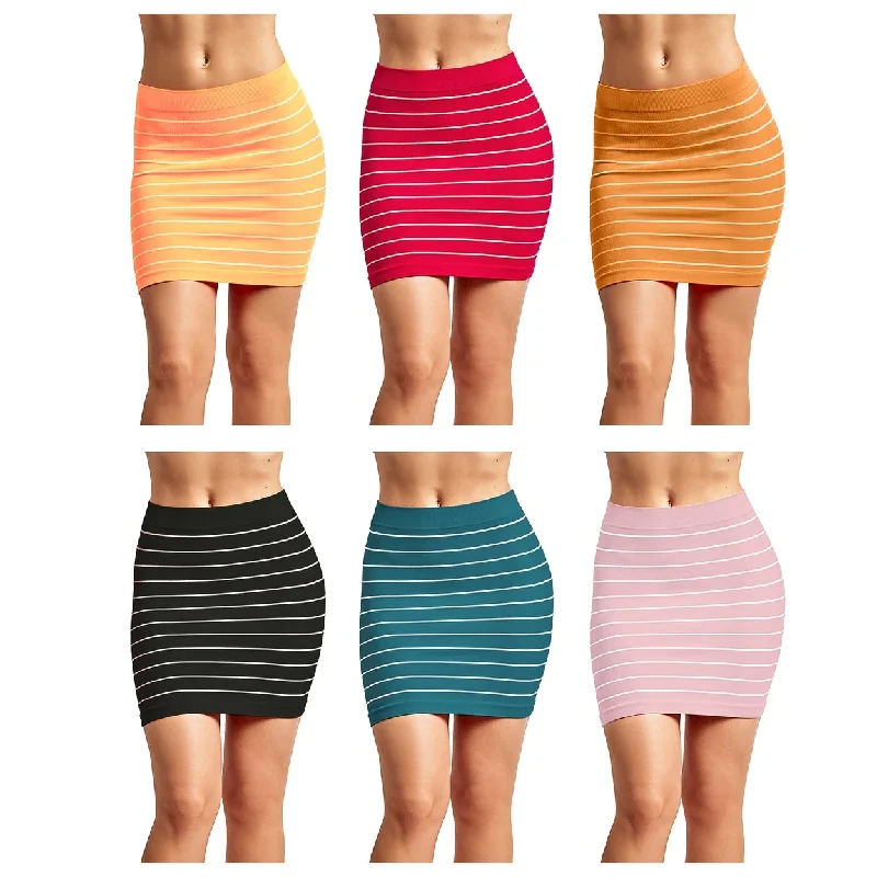 2Pack Womens Stretchy Mini Skirts Seamless Microfiber Striped PullOn Small Medium