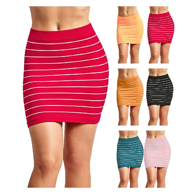 3Pack Womens Striped Microfiber Mini Skirts PullOn Closure Size Choice