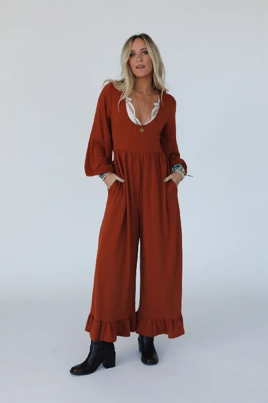 The Nest Best Intentions Long Sleeve Jumpsuit - Rust