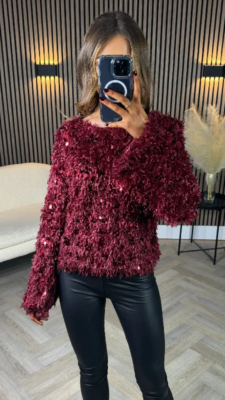 Erris Burgundy Sequin Detail Chenille Finish Jumper