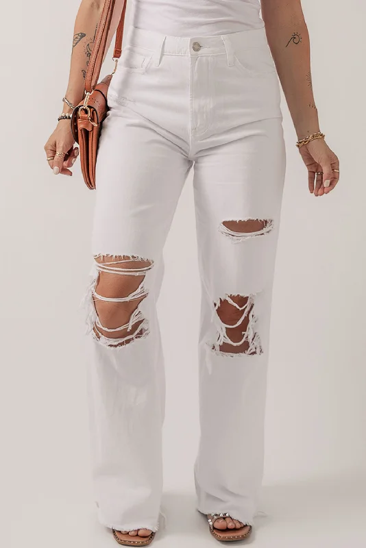 Heavy Distressed Straight Leg Jeans