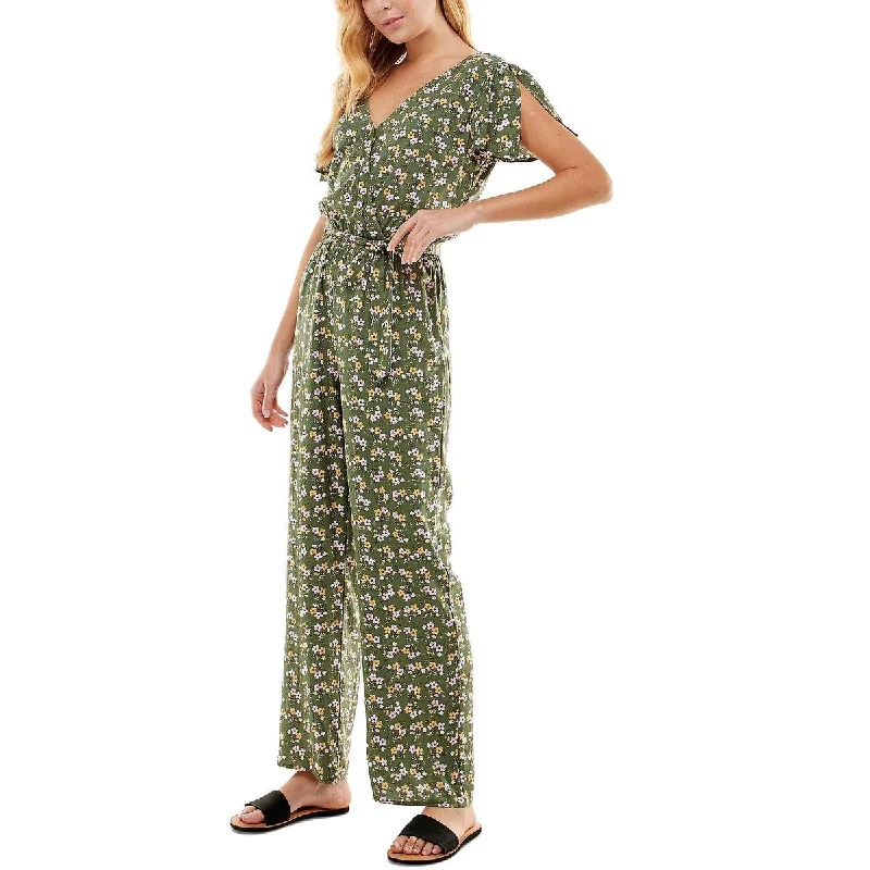 Kingston Grey Junior's Printed Tie Waist Jumpsuit Green Size X-Small