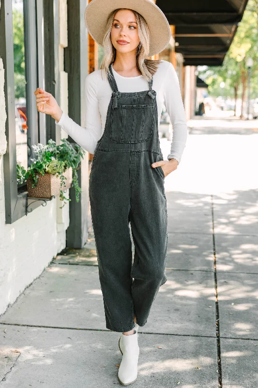 Know You Well Black Washed Denim Jumpsuit Overalls