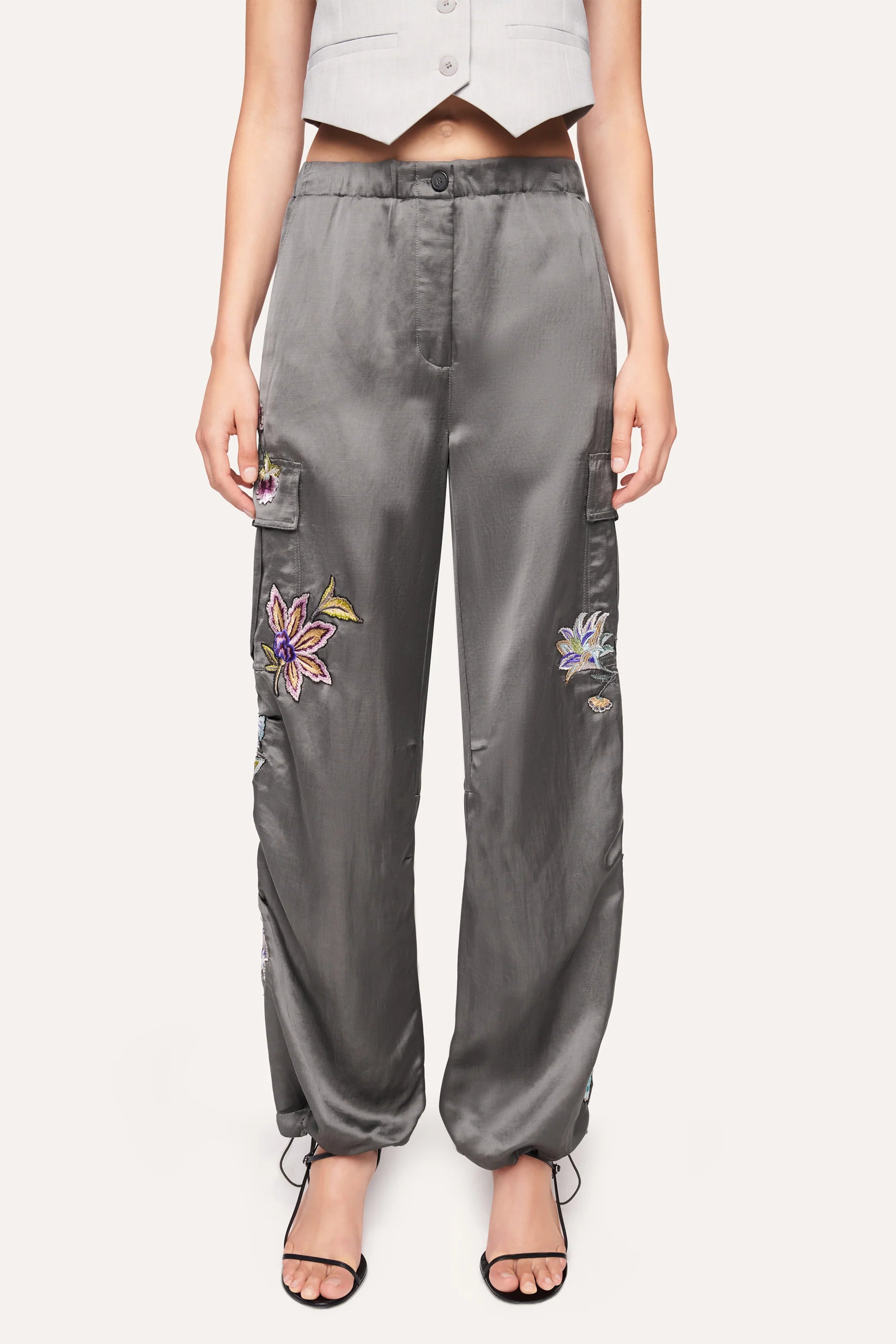 Morgan Satin Trousers Wide Fit Cargo - Volcanic