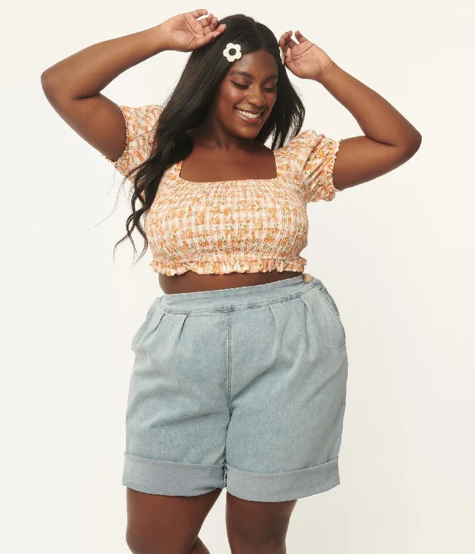 Plus Size Light Blue Denim Shorts