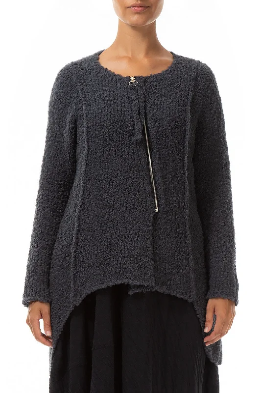 Side Zip Grey Alpaca Wool Cardigan