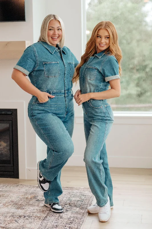 Sylvia Short Sleeve Denim Jumpsuit - Judy Blue