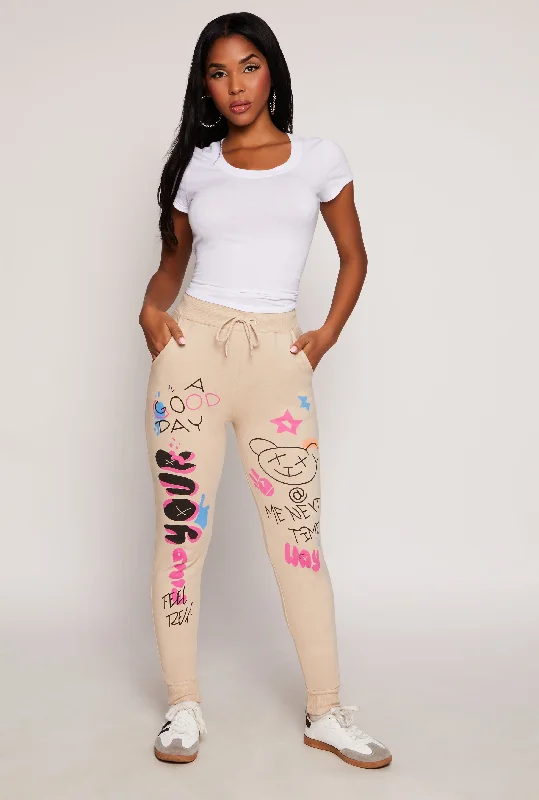 Graphic Print Drawstring Joggers