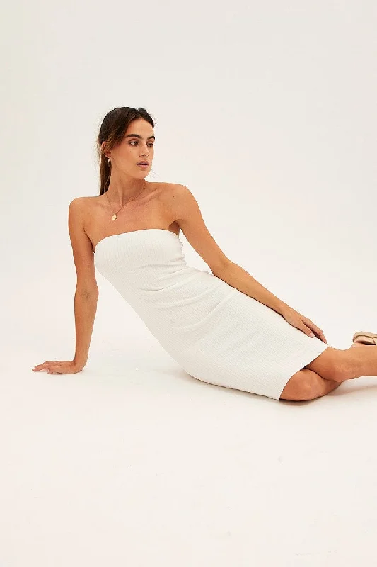 White Ribbed Bodycon Dress Strapless